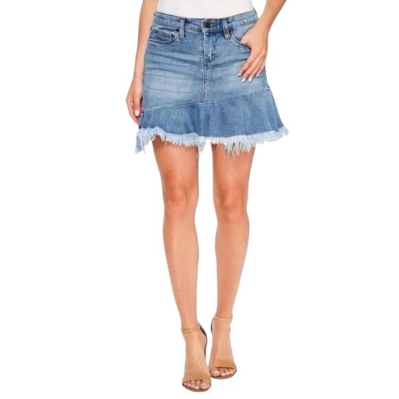 BLANK NYC Frayed Asymmetrical Ruffle Hem Denim Mini Skirt 31 - Picture 1 of 7